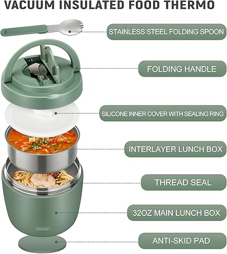 Miniatura 2 de Thermo Food Jar for Hot Food Adults 32OZ Soup Thermo Lunch Containers Wide Mouth Vacuum Insulated Stainless Steel Leakproof Bento Box with Spoon