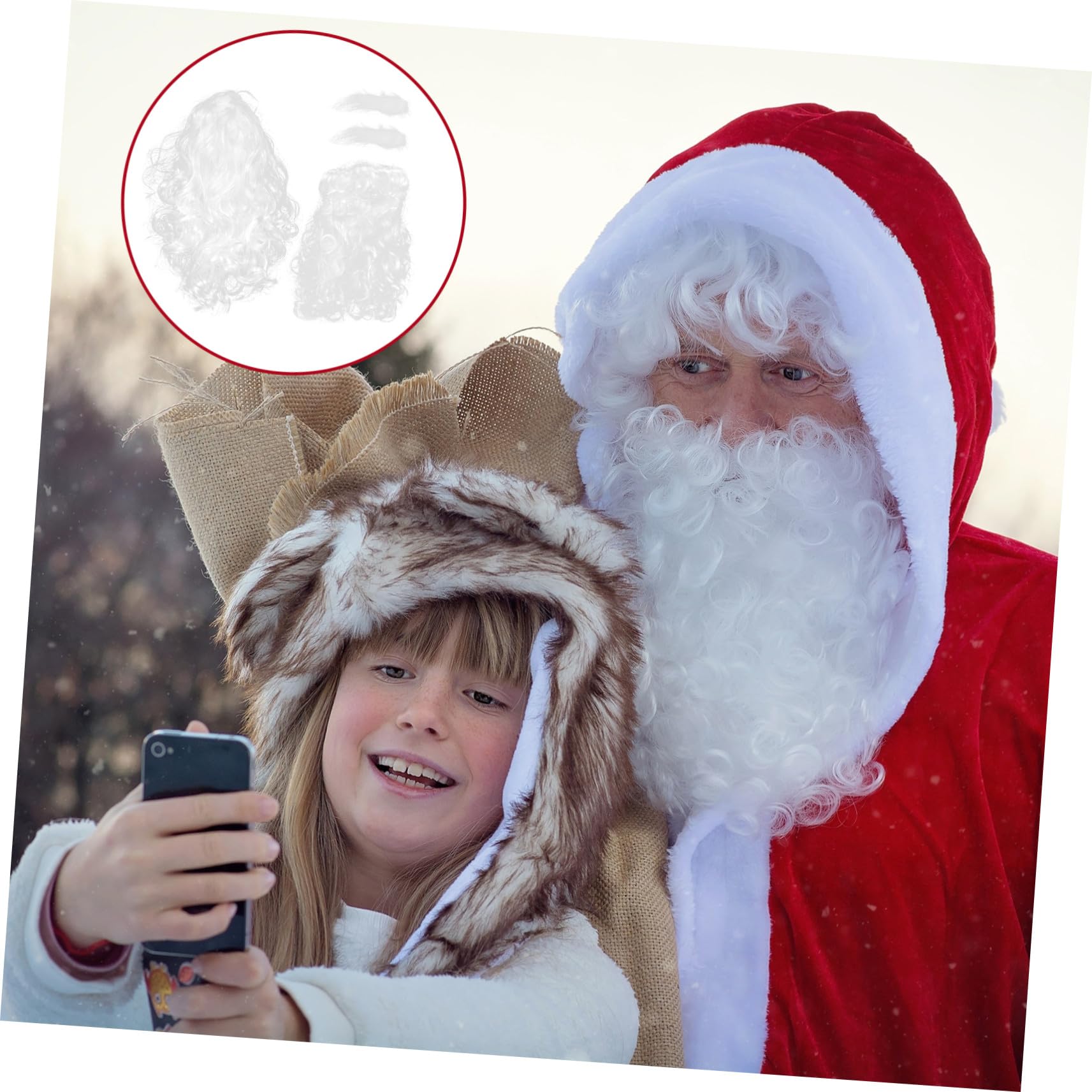 Santa Claus Biały Cosplay z Długą Sztuczną Brodą Brwiami i Peruką Bezpieczny Materiał Komplet Przyjęcia i Halloween