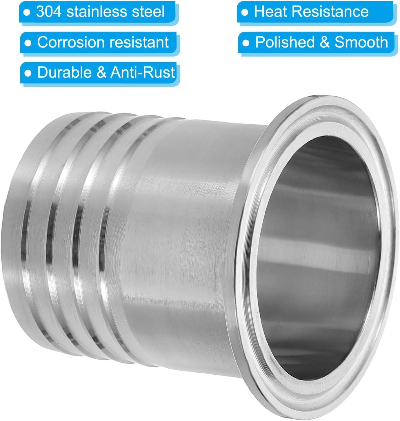 PATIKIL 2in Tri Clamps to 2in Hose Barbed Adapter, 1pcs Sanitary Tri Clamps Hose Barb Fitting 304 Stainless Steel Pipe for Brewery Winery Food Processing Equipment