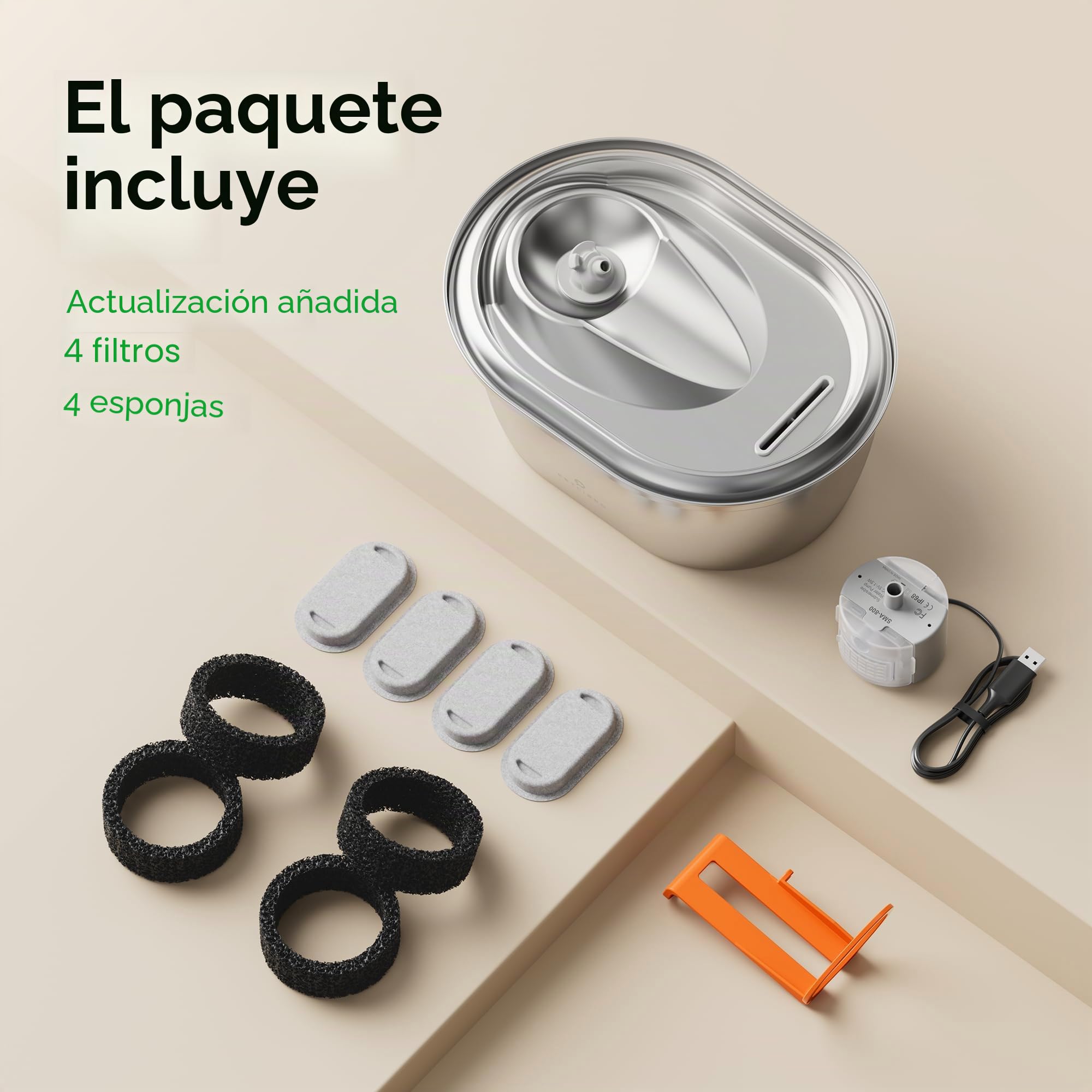 PETLIBRO Fuente de Agua de Acero Inoxidable para Gatos y Perros Interior, Dispensador Automático de Grado Alimenticio con 4 Filtros