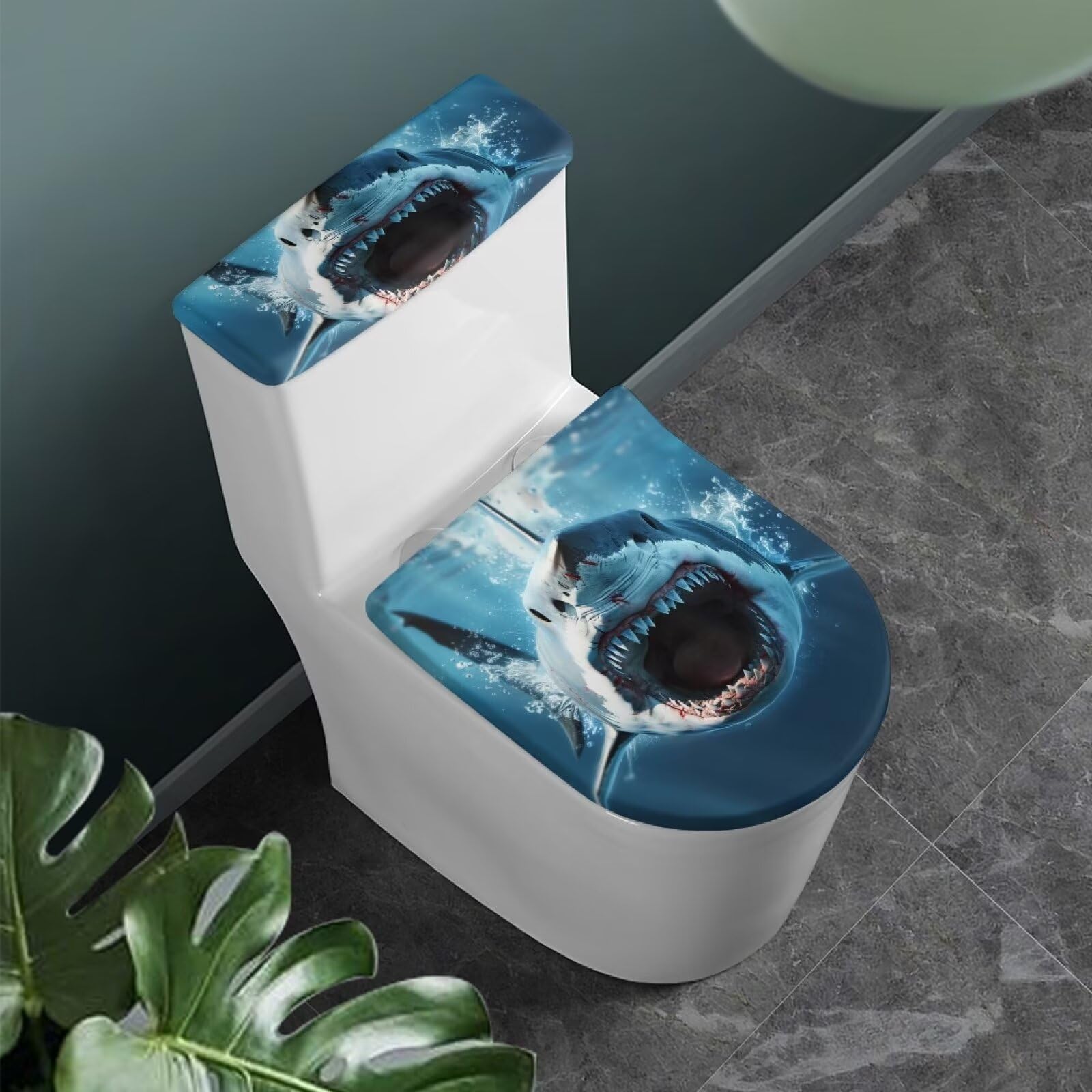 Yzaoxia Ocean Shark Toilet Lid Cover Blue Round Toilet Tank Covers for Bathroom Stain Resistant Toilet Seat Lid Covers for Bath Room Foldable