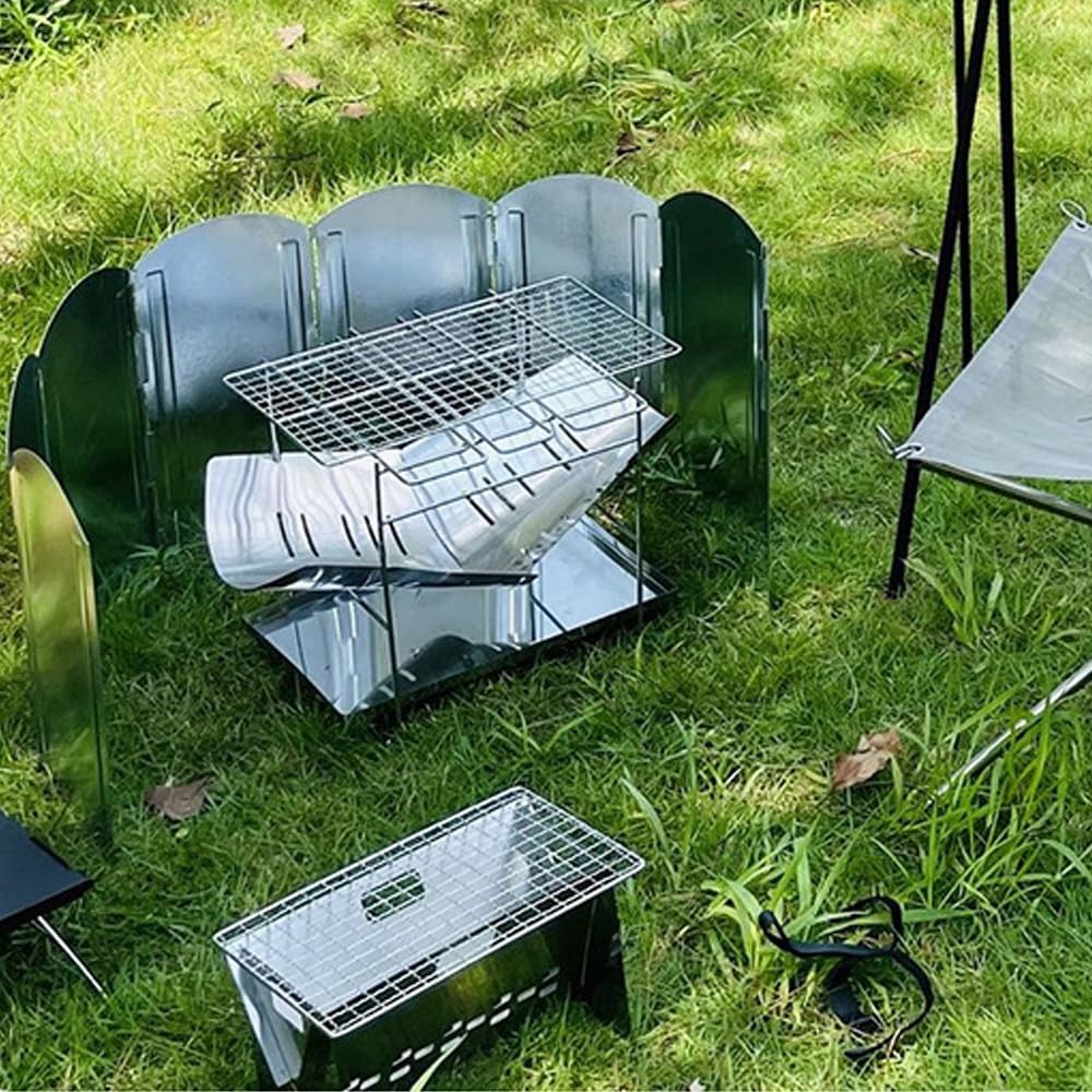 Folding Stove Windshield 8 Plate Galvanized Camping Cooker Stove with Windshield Storage Bag