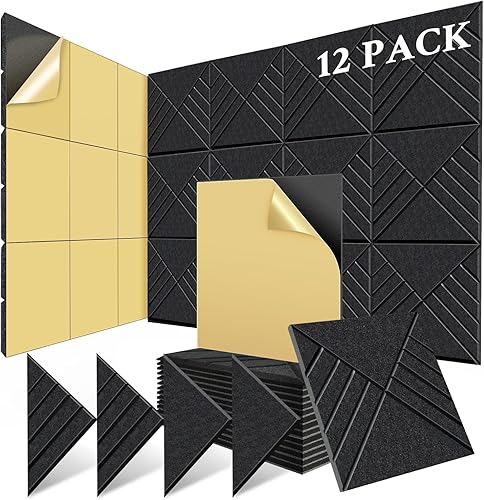 Paquete de 6 paneles de pared insonorizados de 1 x 12 x 12 pulgadas, autoadhesivos, paneles de espuma piramidal de alta densidad a prueba de sonido