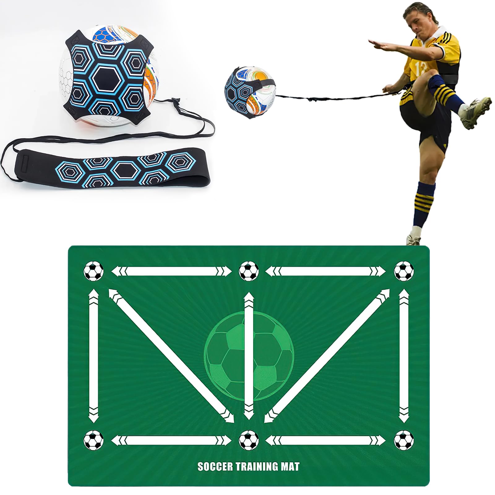 Soccer Training Mat, Football mat Training Equipment Includes Premium Anti-Slip Soccer Socks Improve Agility and Coordination,Anti-Slip Silent Absorption Soccer Footwork Mat (Green)