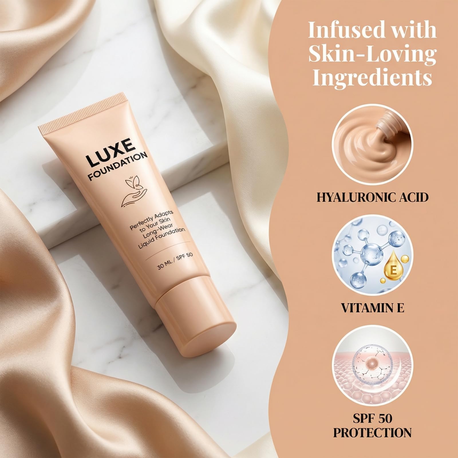 for Women, Smart Shade-Adapting Long-Wear Liquid Foundation, Hyaluronic Acid & Vitamin E, Creates Flawless Skin, Perfectly Blends with Your Complexion, SPF50, 30 ML — view 3