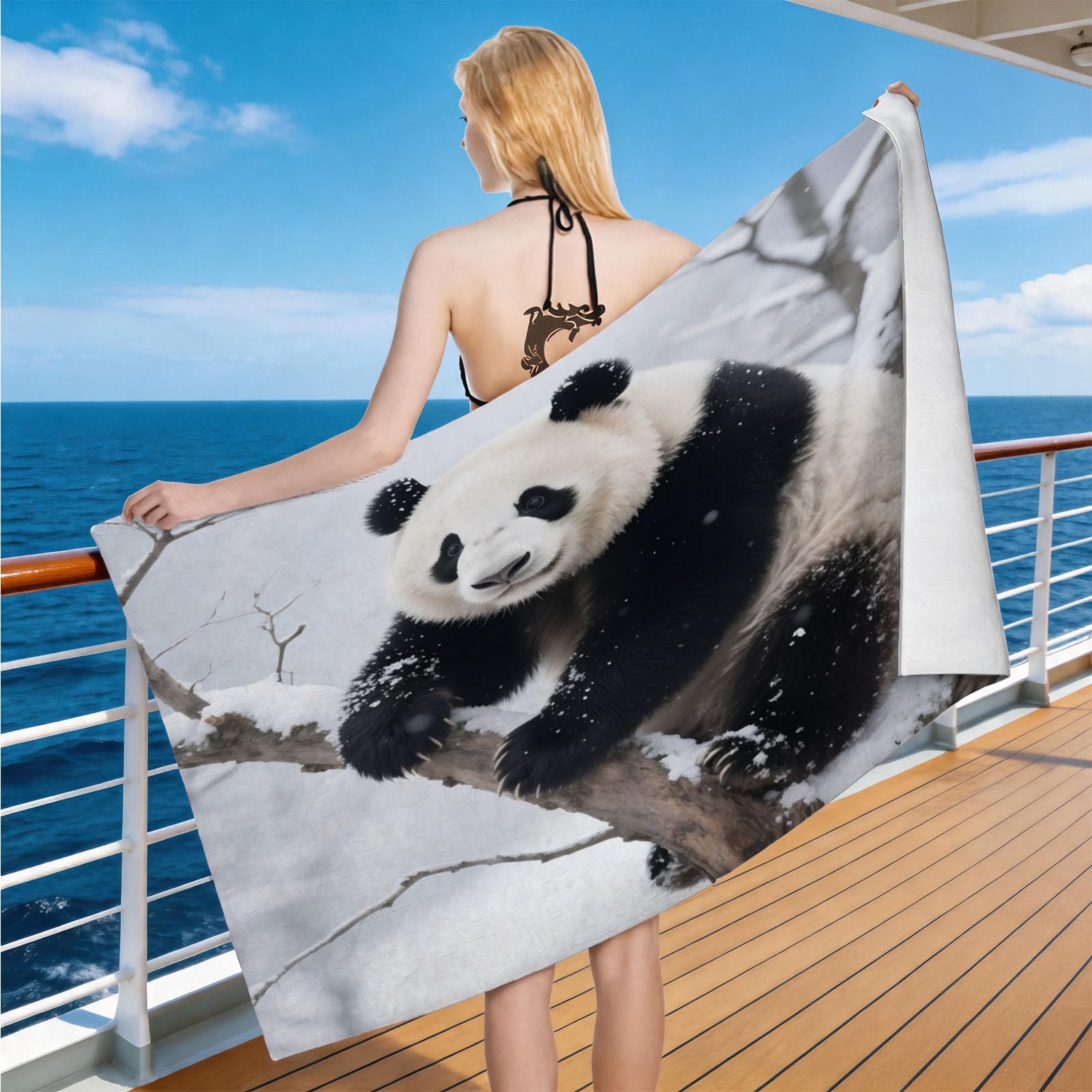 Hongduo Microfiber Quick Dry Beach Towel Snow Giant Panda, 3D Nature Photography Beach Towels Absorbent Fast Drying Bath Towels, Travel Camping Gym Swimming Bathroom (70x150cm)