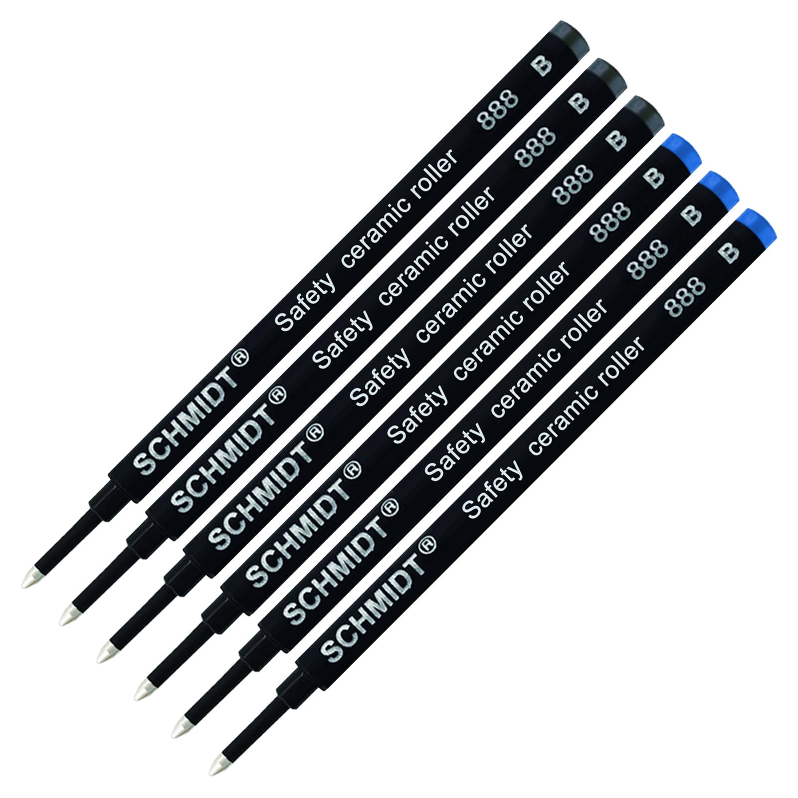 Schmidt 888 Safety Ceramic Rollerball Refill - Black, Blue Ink (Broad Tip 1.00mm) - Pack of 6