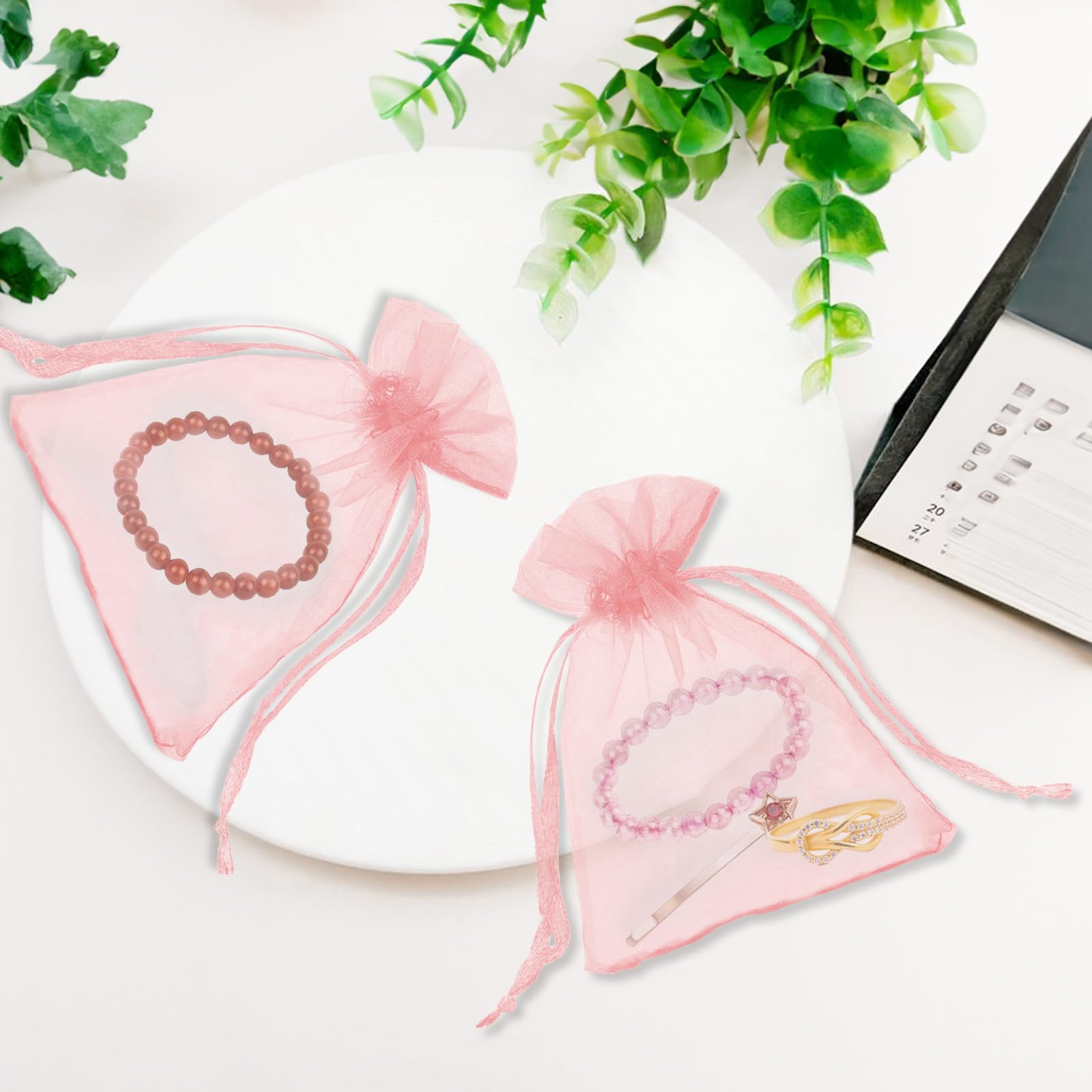 G2PLUS 50PCS Bolsitas para Regalos,Bolsas Organza 7×9CM Bolsita Rosa,Bolsas Pequeña para Boda Favores Joyas y Dulces