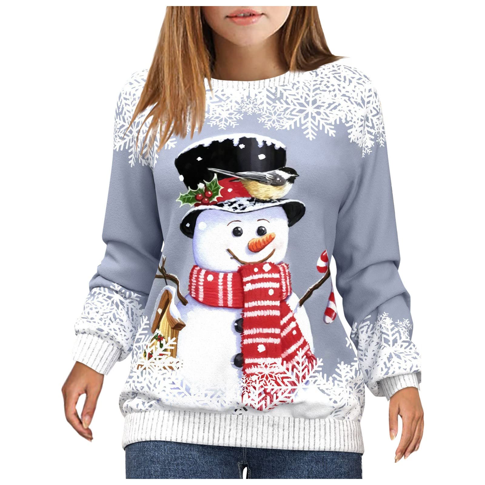 Fall Womens Christmas Hoodie Pullover Winter Crewnecked Great Plus