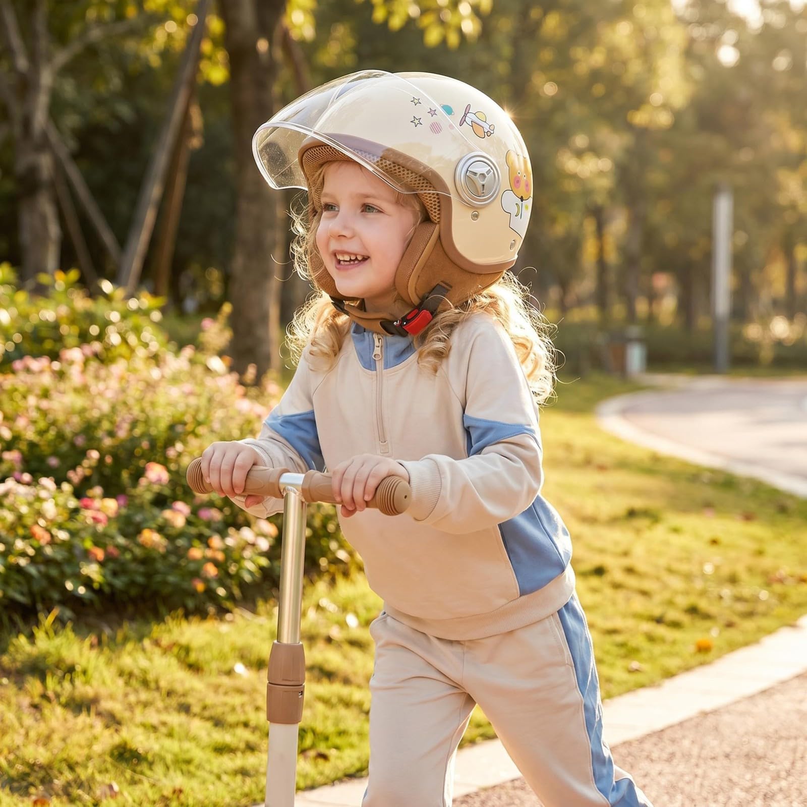 Casco Per Bambini, Casco Jet Per Monopattino, Bicicletta, Skateboard, Casco Da Moto Aperto Con Visiera, Casco Da Bici Regolabile Per Bambini Dai 4 Ai 15 Anni