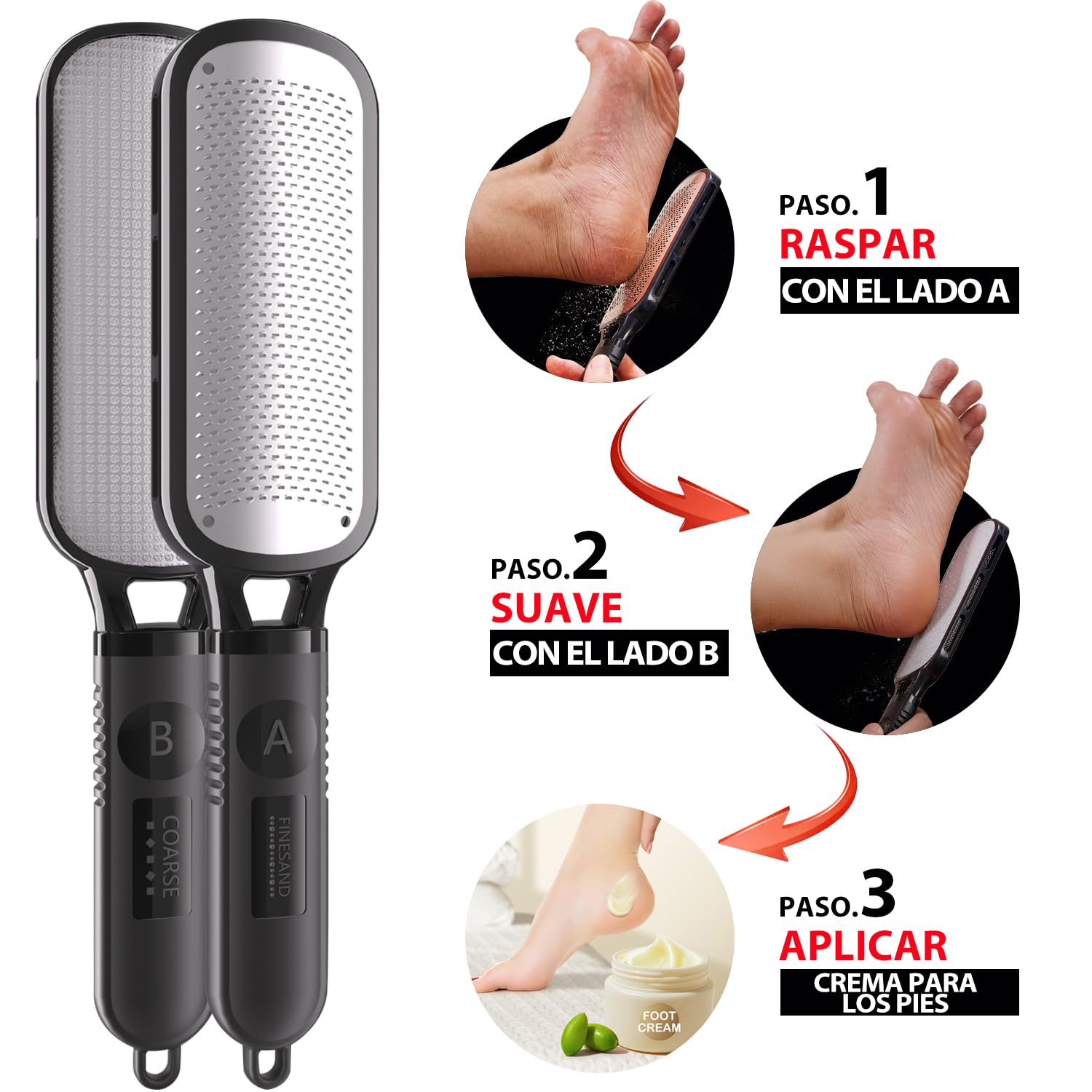 Antonki Lima Pies Durezas Profesional - Raspador Doble Textura para Eliminar Callos y Talones Agrietados, Acero Inoxidable Antideslizante con Mango Ergonómico - Pedicura Manual en Casa