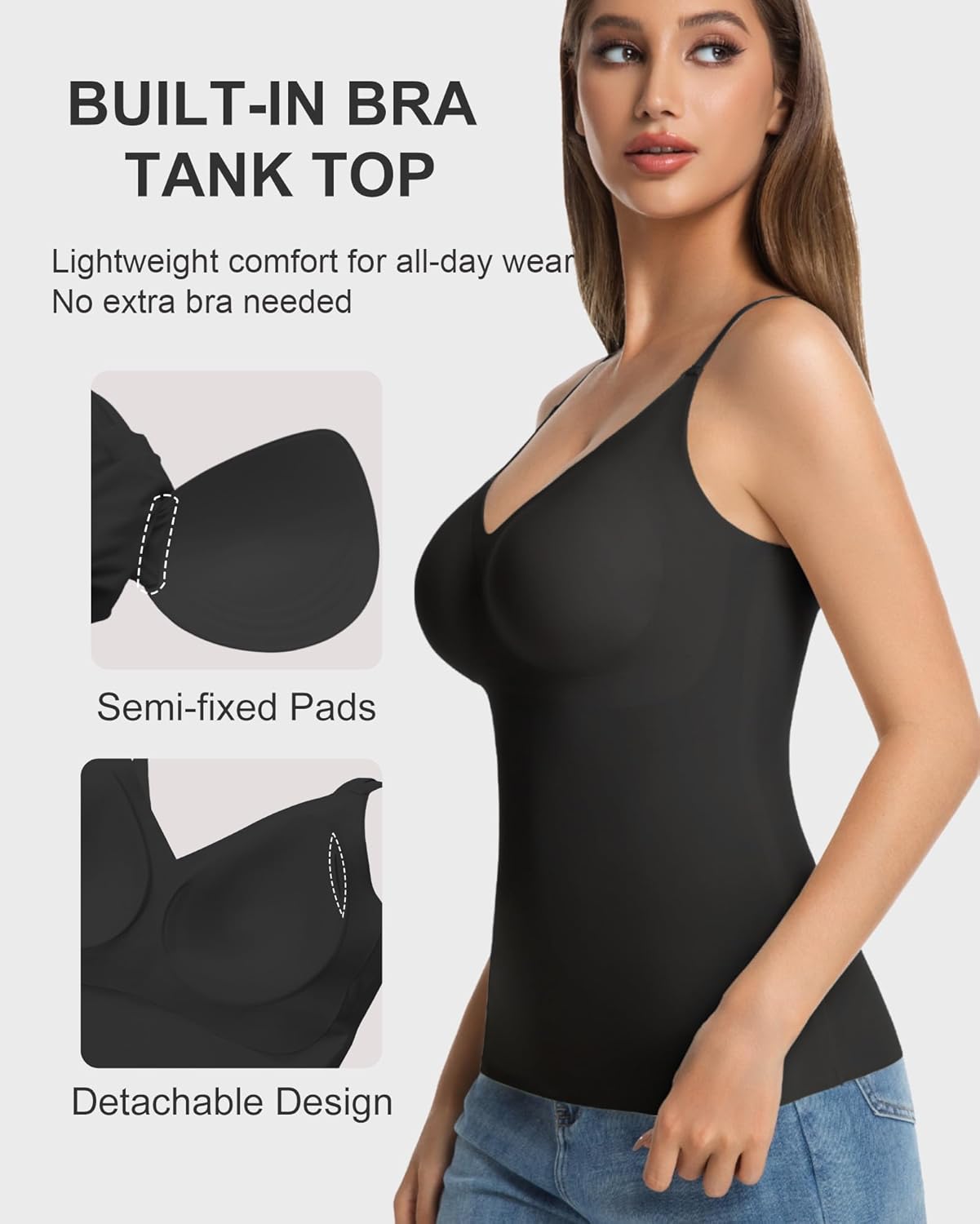 Vinfact V-Neck Lace Seamless Camisoles Tank Tops with Built in Bra for Women Summer Workout Going Out Tankini Camis - Image 4