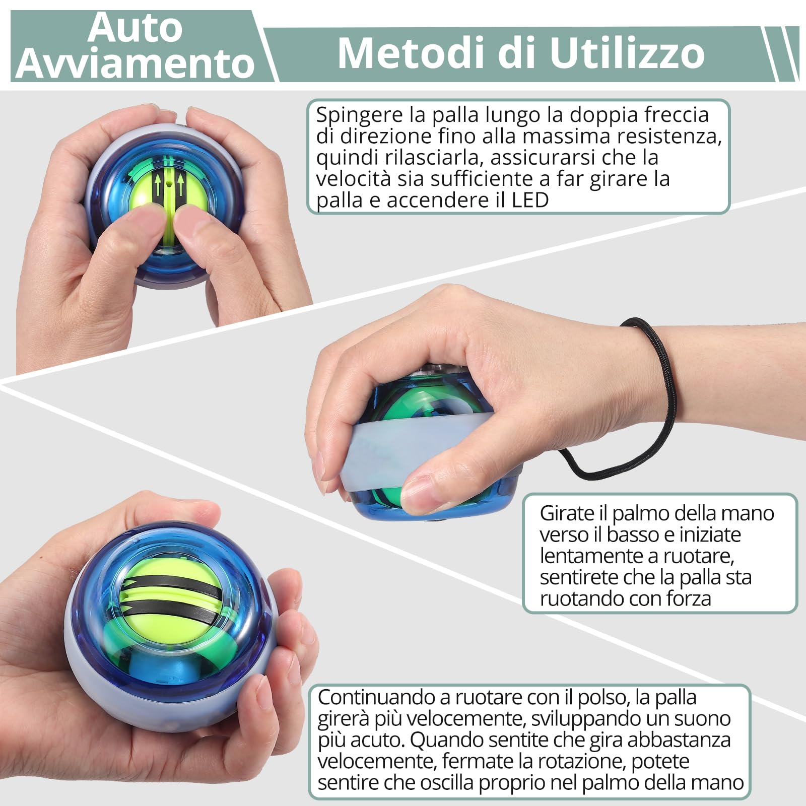 COLFULINE Palla per Giroscopio con LED,Avvio Automatico,Esercitatore per Polso e Avambraccio