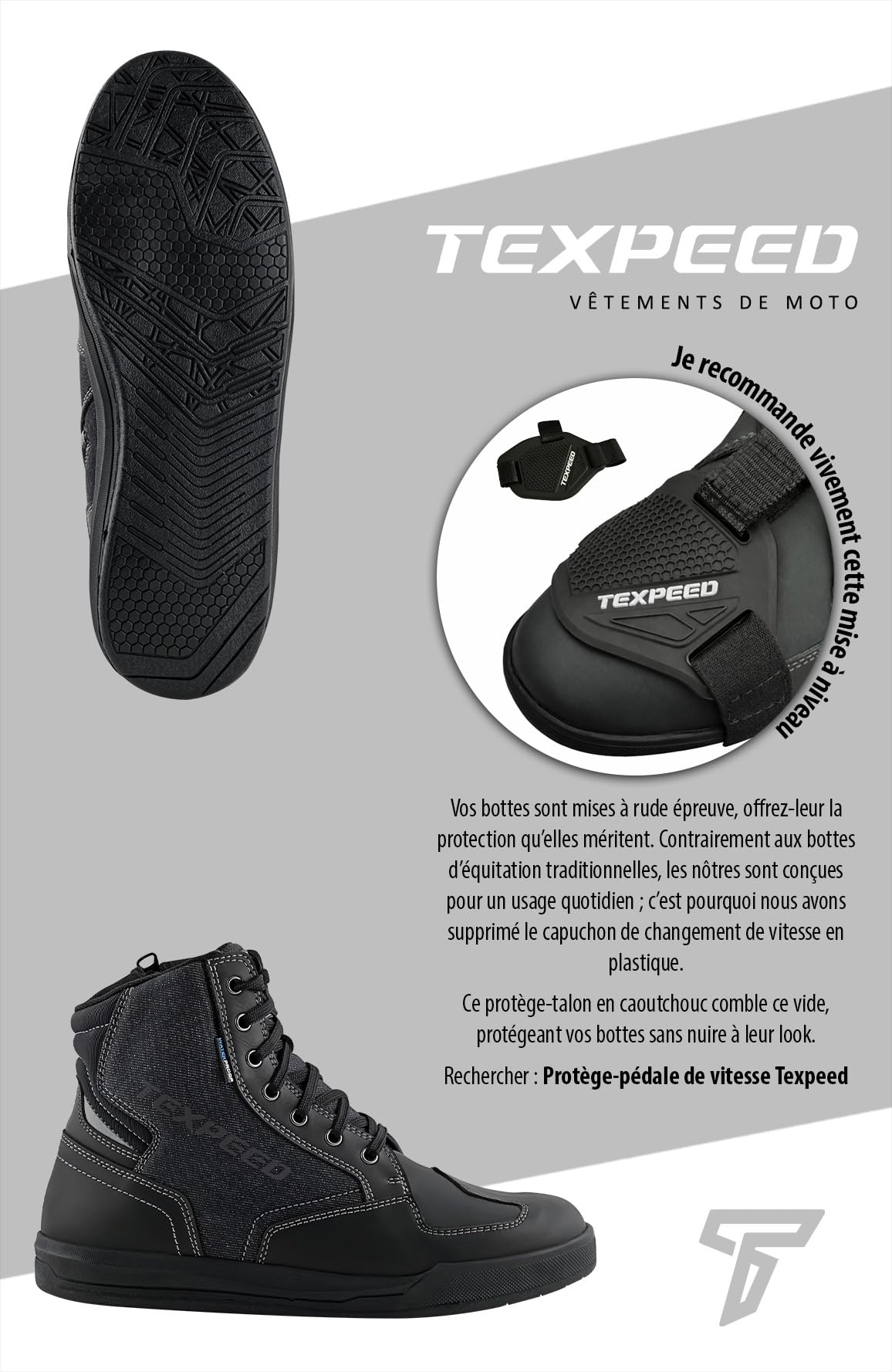 Texpeed Bottes De Moto Homme Cuir - Chaussures De moto Street Sneaker 100% Imperméables - Coupe courte Homologuées CE - Noir Denim - EU 43