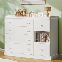 Halitaa Kids Dresser Cabinet with 6 Drawers, Changing Table for Nursery with Shelf, Multi-Functional Chest of Drawers, Kids Bedroom Furniture, Nightstand for Children's Room, White
