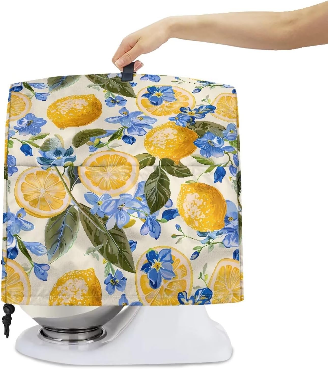 Stand Mixer Dust Cover Machine Washable Kitchen Mixer Cover with Adjustable Drawstring Waterproof Multi-Functional Kitchen Mixer Accessories for 6-8 Quart Standing Mixer, Lemon Blue Flower image 4