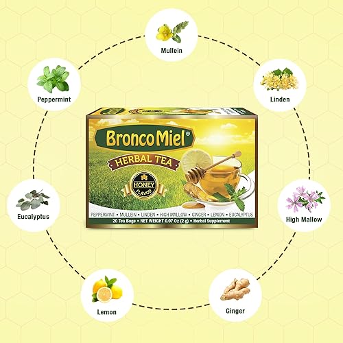 Miniatura 6 de BRONCOMIEL Bolsas de té - Té de hierbas de miel para tos y dolor - Té de eucalipto, jengibre y limón - Sabor dulce a miel - Fácil de preparar -