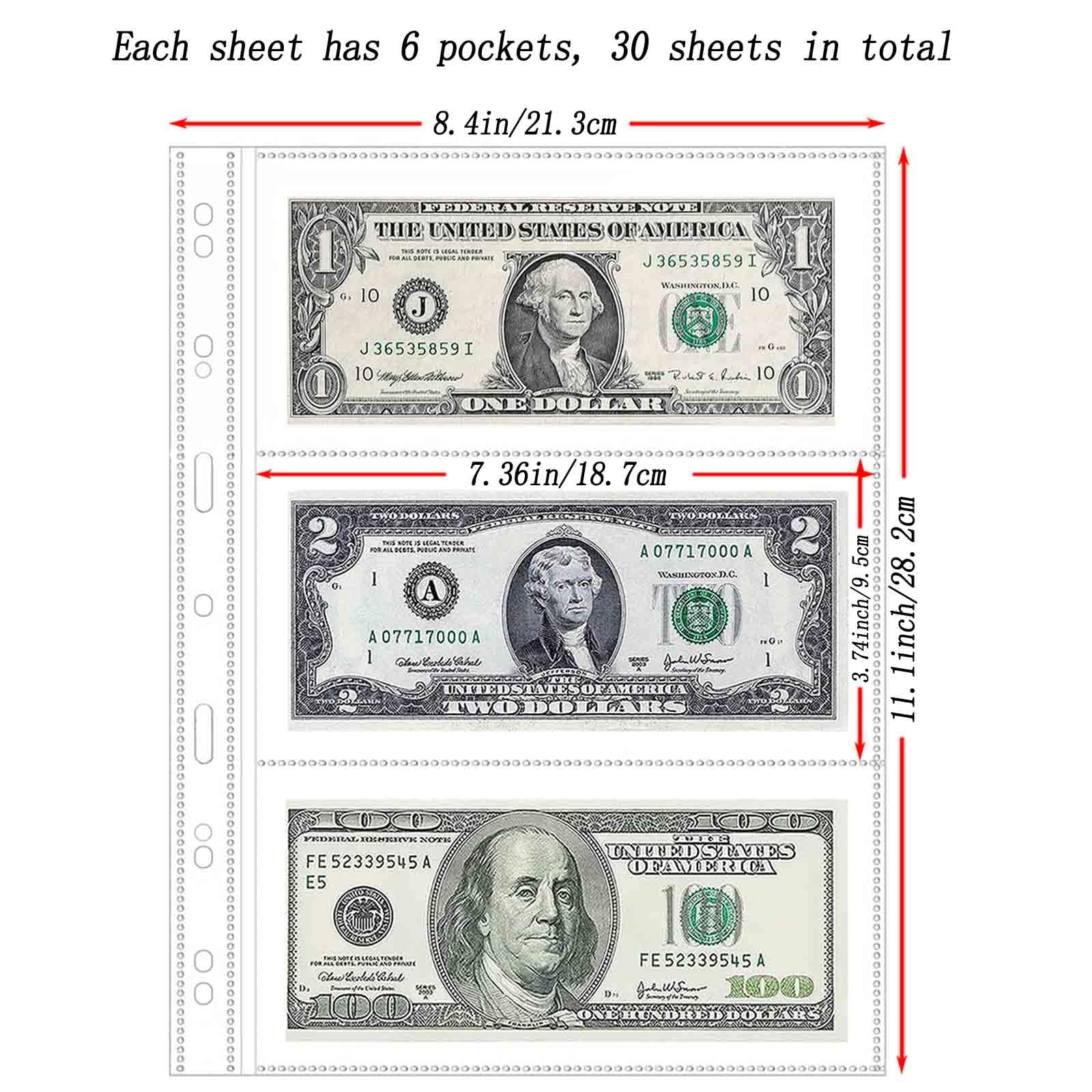 Amazon.com : 30 Sheets 180 Pockets Currency Sleeves Paper Money