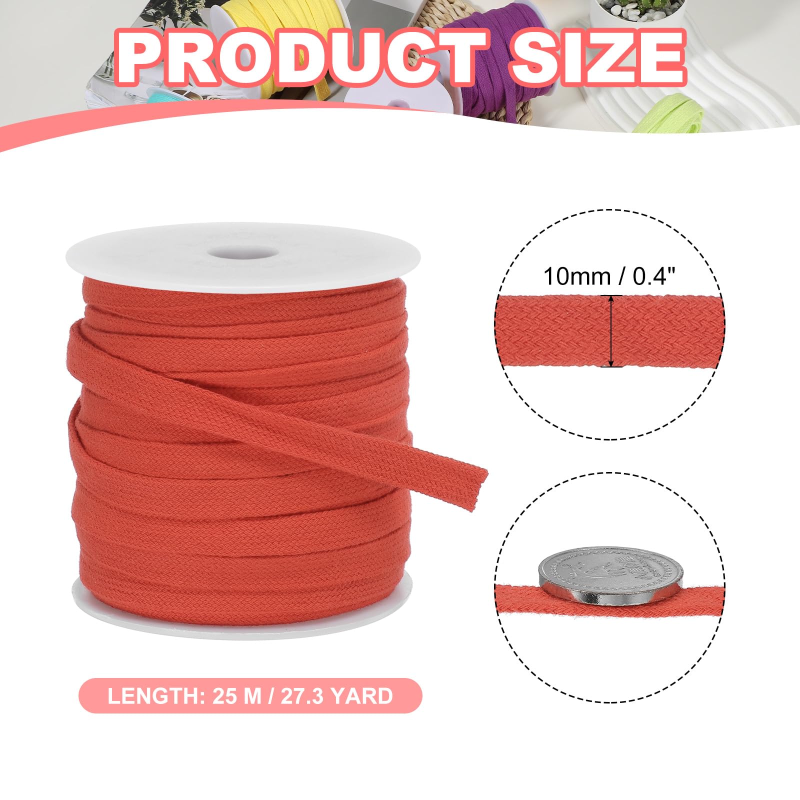 PATIKIL Flat Drawstring Cord 10mm x 27 Yd - Image 2