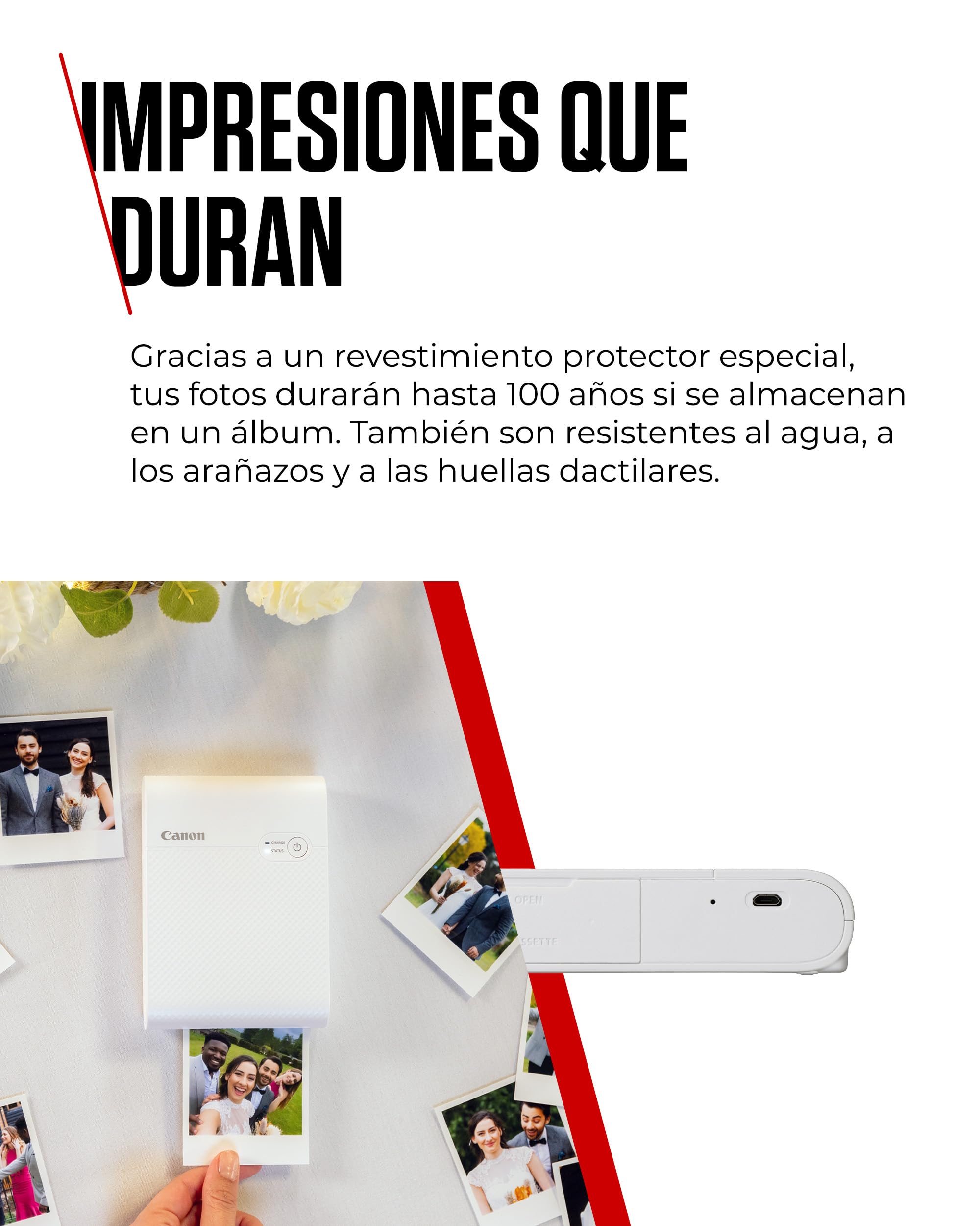 Canon SELPHY QX10, Impresora Fotográfica Instantánea y Portatil por sublimación de tinta, Conexión inalámbrica (Wi-Fi) a Smartphone y Tablet, Papel Cuadrado XS-20L (68 X 68 mm), Blanca