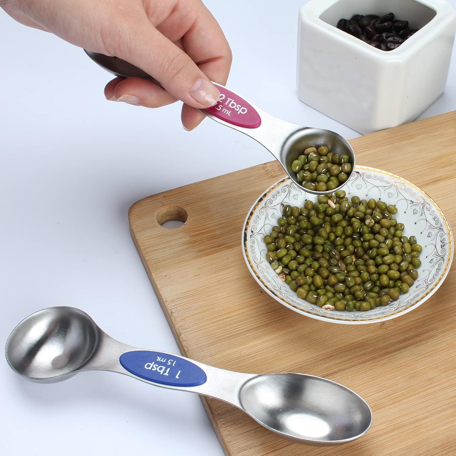 KUFUNG Kitchen Stainless Steel Baking Measuring Spoon &Cups Set for Dry or Liquid (5 pcs, Mixed Color)
