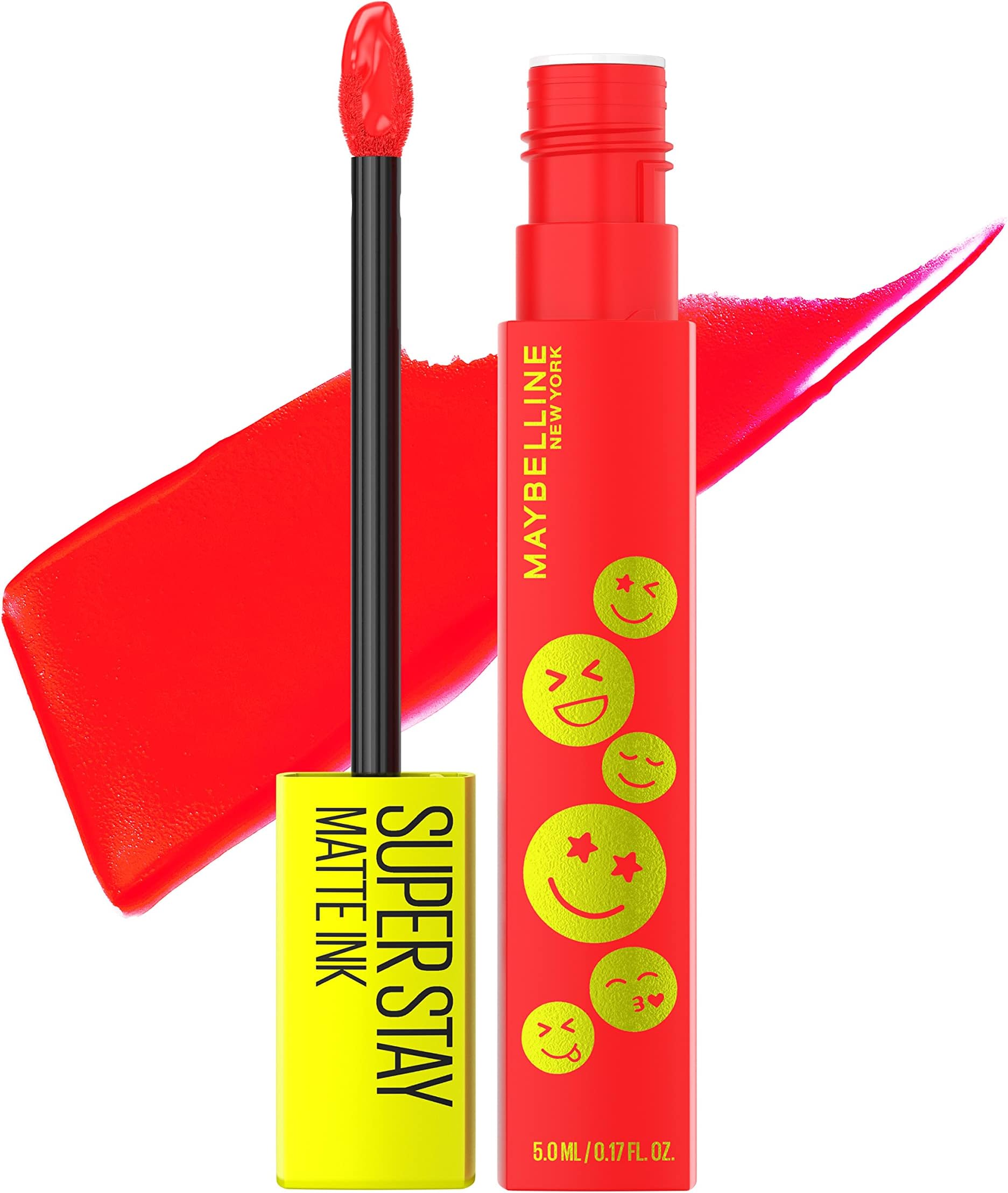 Maybelline Super Stay Matte Ink Liquid Lip Color, Moodmakers Lipstick Collection, Long Lasting, Transfer Proof Lip Makeup, Energizer, Bright Red, 1 Count