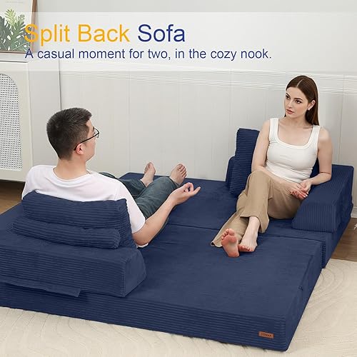 Miniatura 3 de COMAX Sofá cama convertible, sofá plegable de pana plegable, sofá cama futón con almohadas, sofá sin hueso, cómodo sofá biplaza para sala de estar y