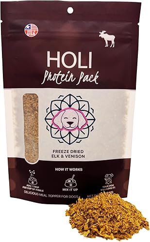 Miniatura 1 de HOLI Alimento para perros liofilizado con alce y venado  96% de carne, capturado en la naturaleza, potenciador del sabor de la comida para perros
