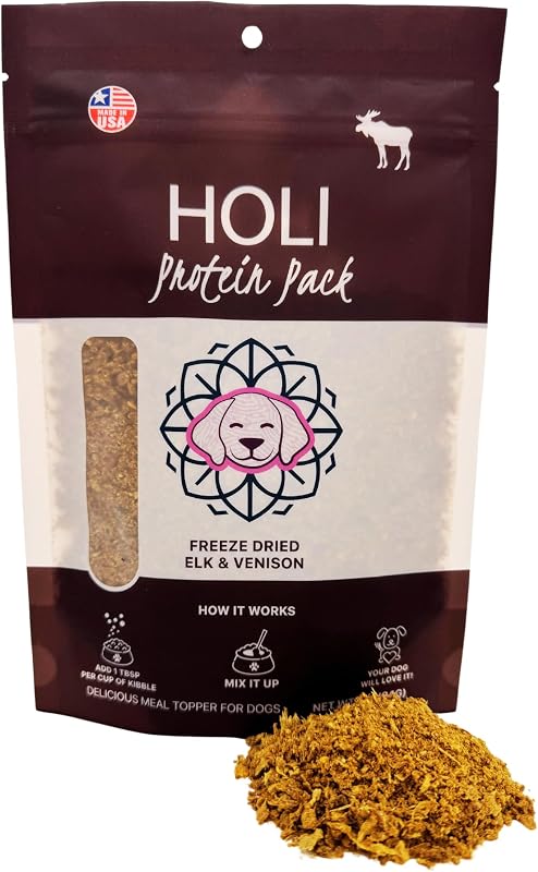 Complemento para Ração de Cães HOLI com Carne de Alce e Veado Liofilizada, 96% Carne, 170 g