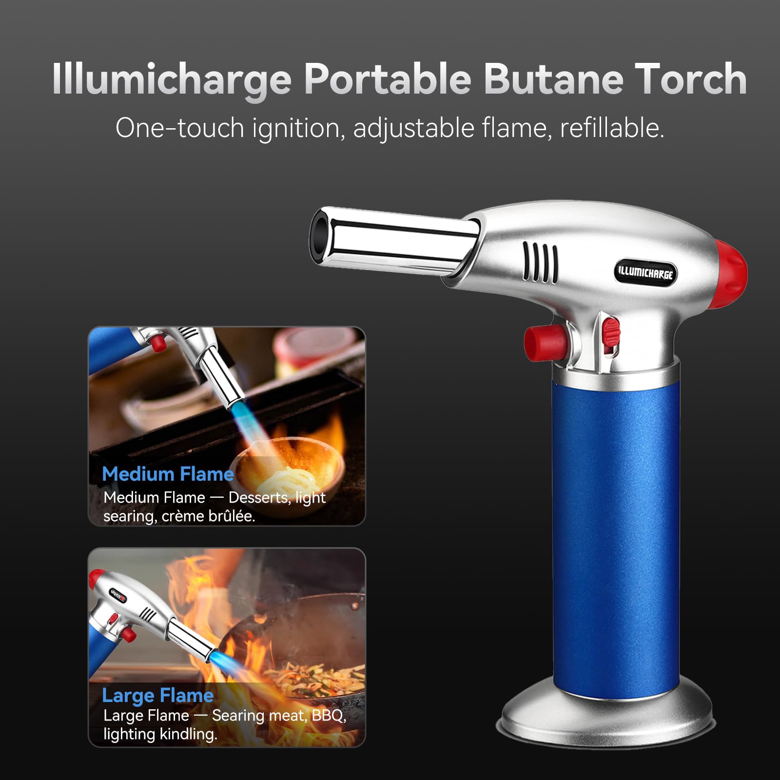 Antorcha de butano para cocinar, linterna culinaria recargable para Creme Brulee, ideal para camping, funcionalidad de pistola de calor, butano no incluido, color negro