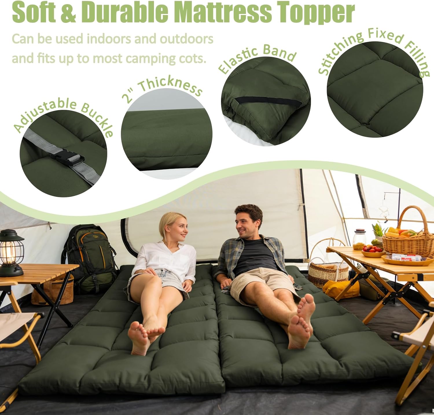 Tuphen Cot Mattress Pad-Cot Pads for Camping, Cot Mattress Topper, Camping Mattress Sleeping Pad 75"x30" Soft Lightweight Quilted Pads for Camp Cot/RV Bunk/Narrow Twin Beds