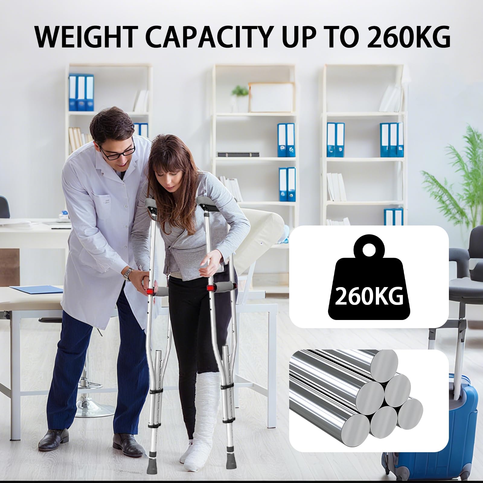 Béquilles sous Aisselle, Béquilles Axillaires Réglables en Hauteur, Pliables Béquilles en Aluminium, Charge Maximale 150 KG, Béquilles Avant-bras pour Blessures et Récupération,1 Paire