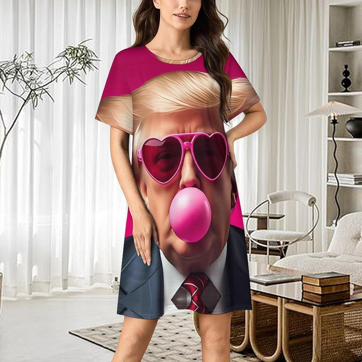Trump Nightgowns for Women Short Sleeve Crewneck Night Dress Shirts