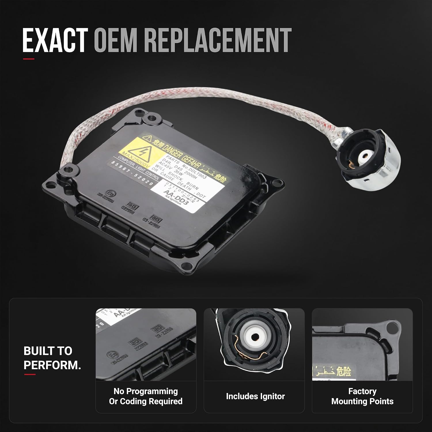HID Ballast with Ignitor - Xenon Headlight Control Unit - Replaces 85967-52020, 81107-30D30, DDLT003, KDLT003 - Compatible with Toyota & Lexus Vehicles - Prius, Avalon, IS250, IS350, GS350, GS450h