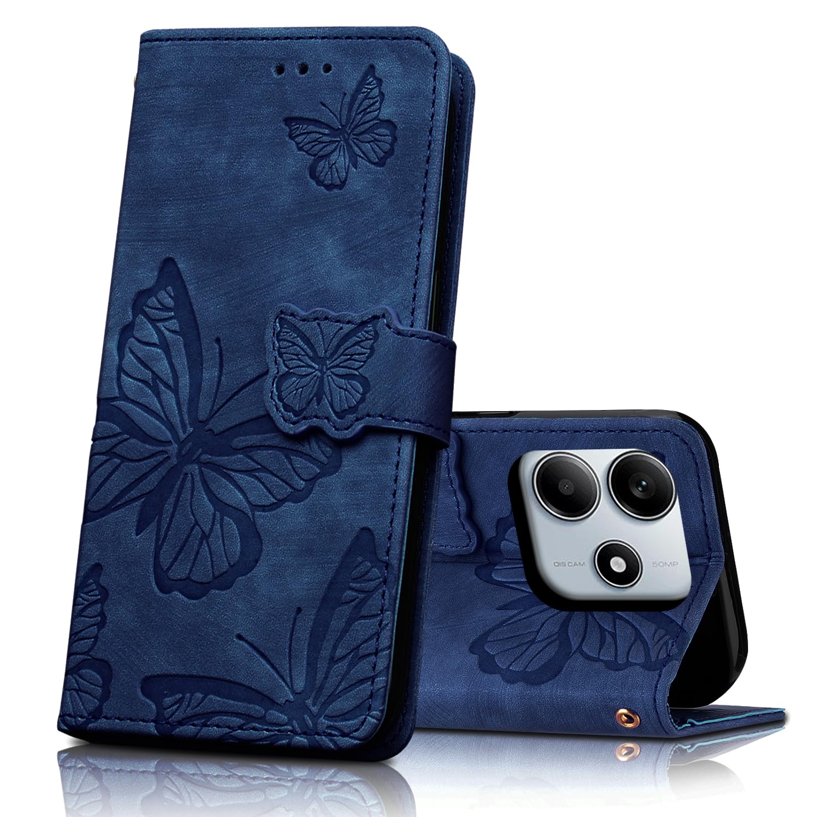 CXTcase Handyhülle für Xiaomi Redmi Note 14 5G Hülle,Schutzhülle Flip Case für Xiaomi Redmi Note 14 5G,PU Leder Magnetische Schmetterlings Lederhülle Tasche für Xiaomi Redmi Note 14 5G,Blau
