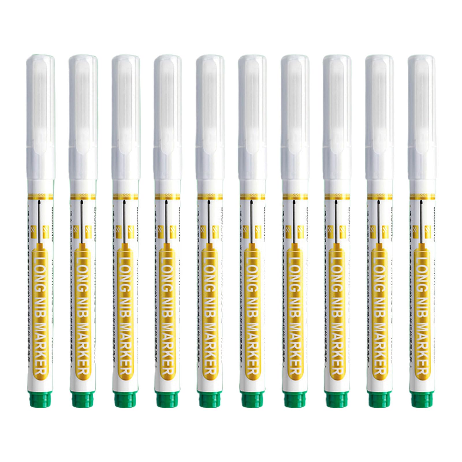 Buxuaaaa Green Head Hole Marker Reach Permanent For Woodworking & Marking 10Pack Long Nose Pens With Hole Designs Marker