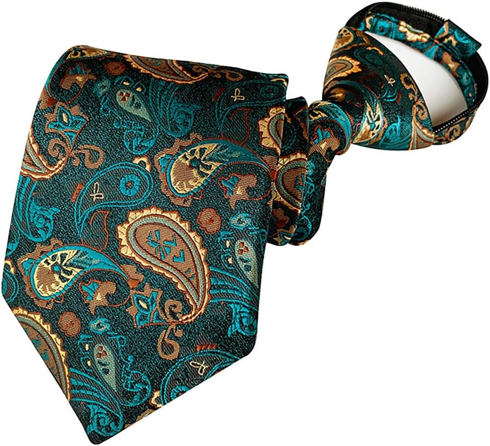 Men's Lot 6 PCS Classic Zipper Ties Pretied Stripes Necktie, Adjustable Paisley Woven Silk Tie Set for Business Wedding - Image 2