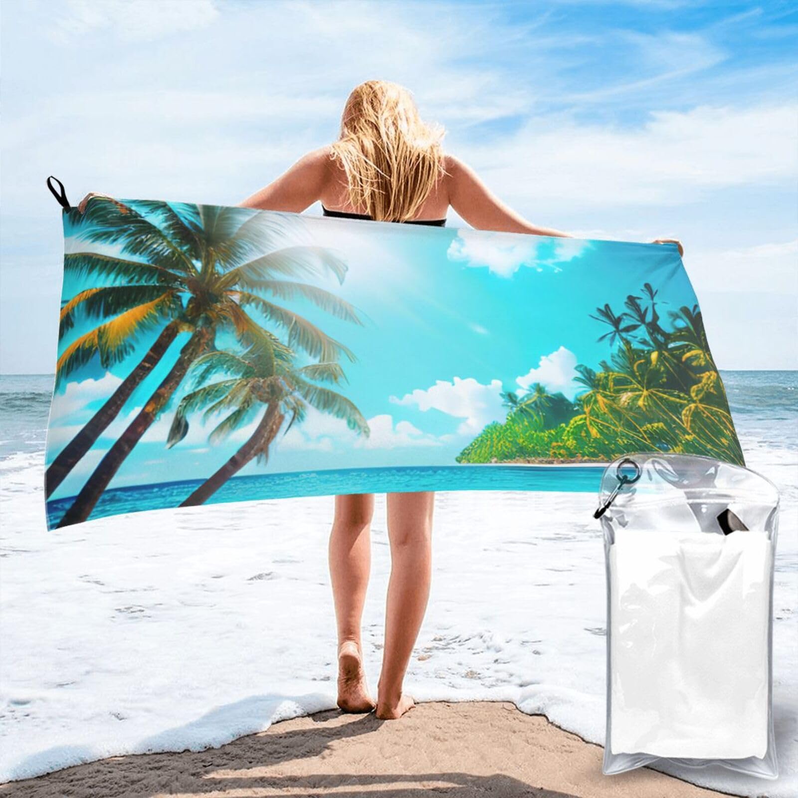 JBJGKHLP Tropical Ocean Beach Theme Print Quick Dry Portable Towel For Beach Camping Hiking Yoga Fitness Outdoor Adventures