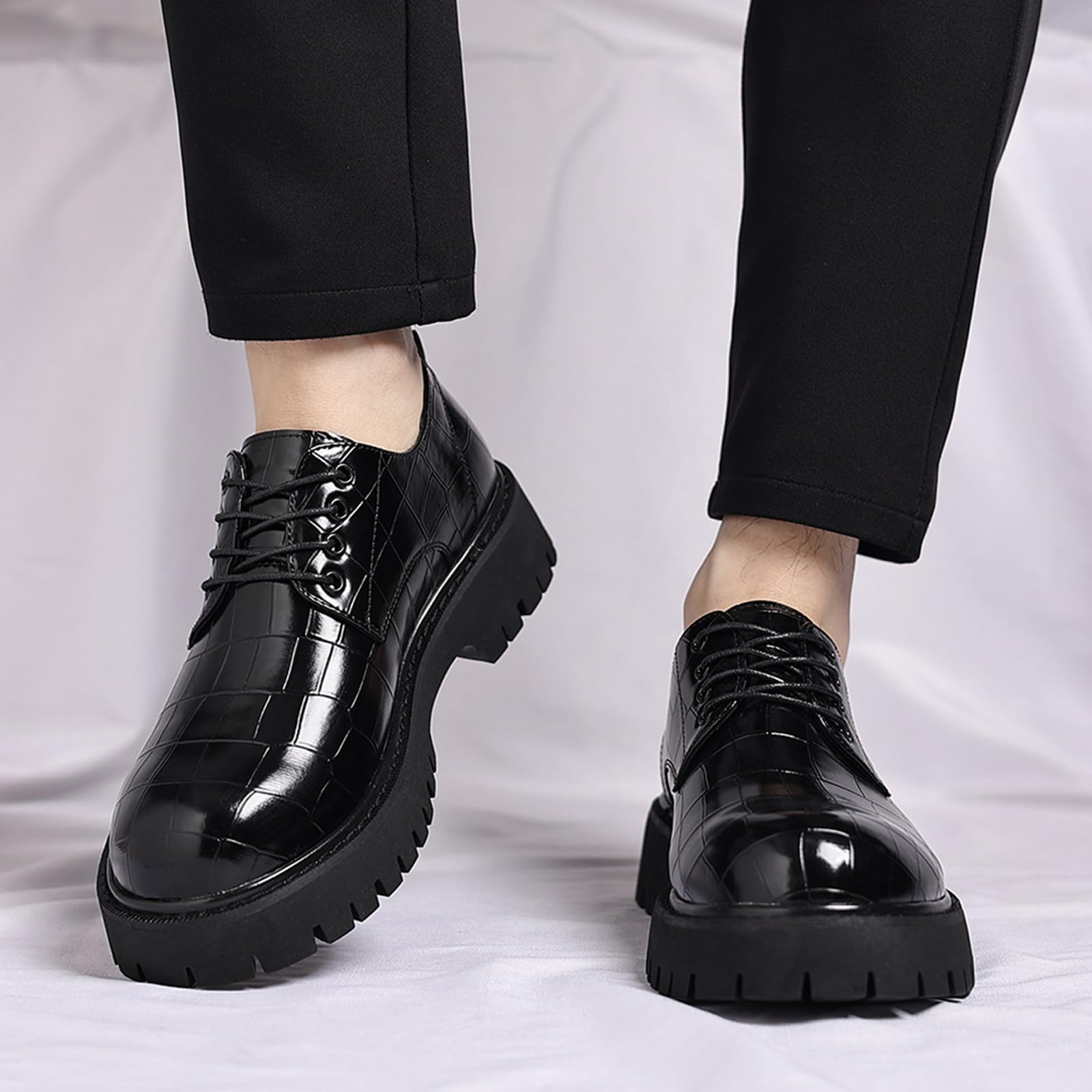 Scarpe Eleganti da Uomo con Lacci | comode, Antiscivolo, in Pelle , Punta Arrotondata, Plateau, Oxford, Festa, Formali
