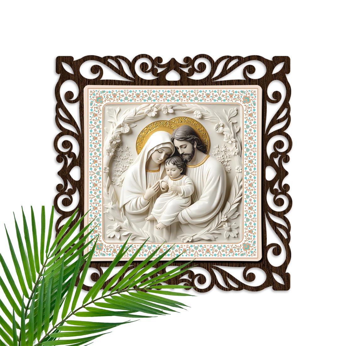 casa rica jesus holy family photo frame painting wall hanging home decoration for wall (12inch x12inch) (jis 061) laser cut