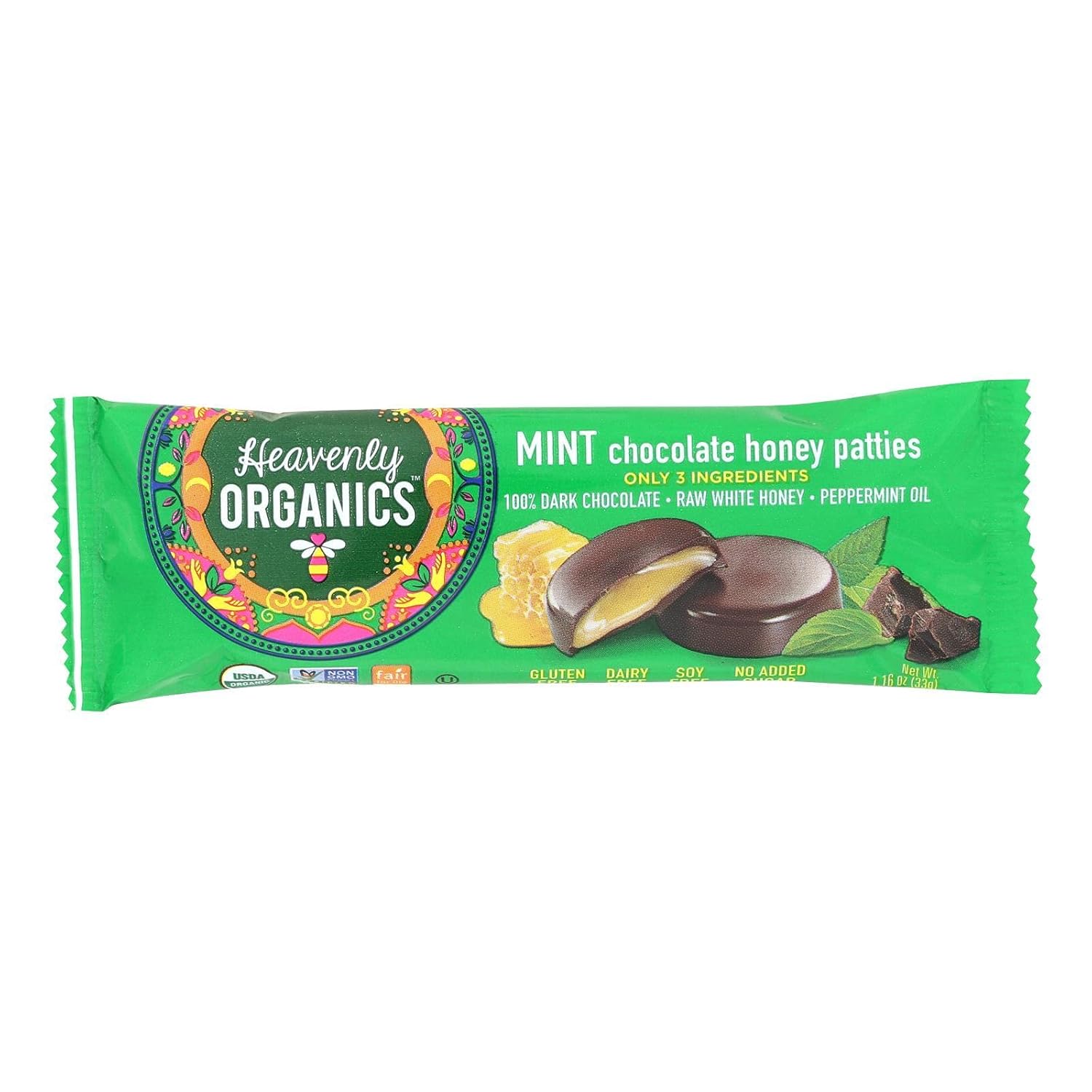 Heavenly Organics Mint Chocolate Honey Patties, Made with 100 Organic Cocoa and