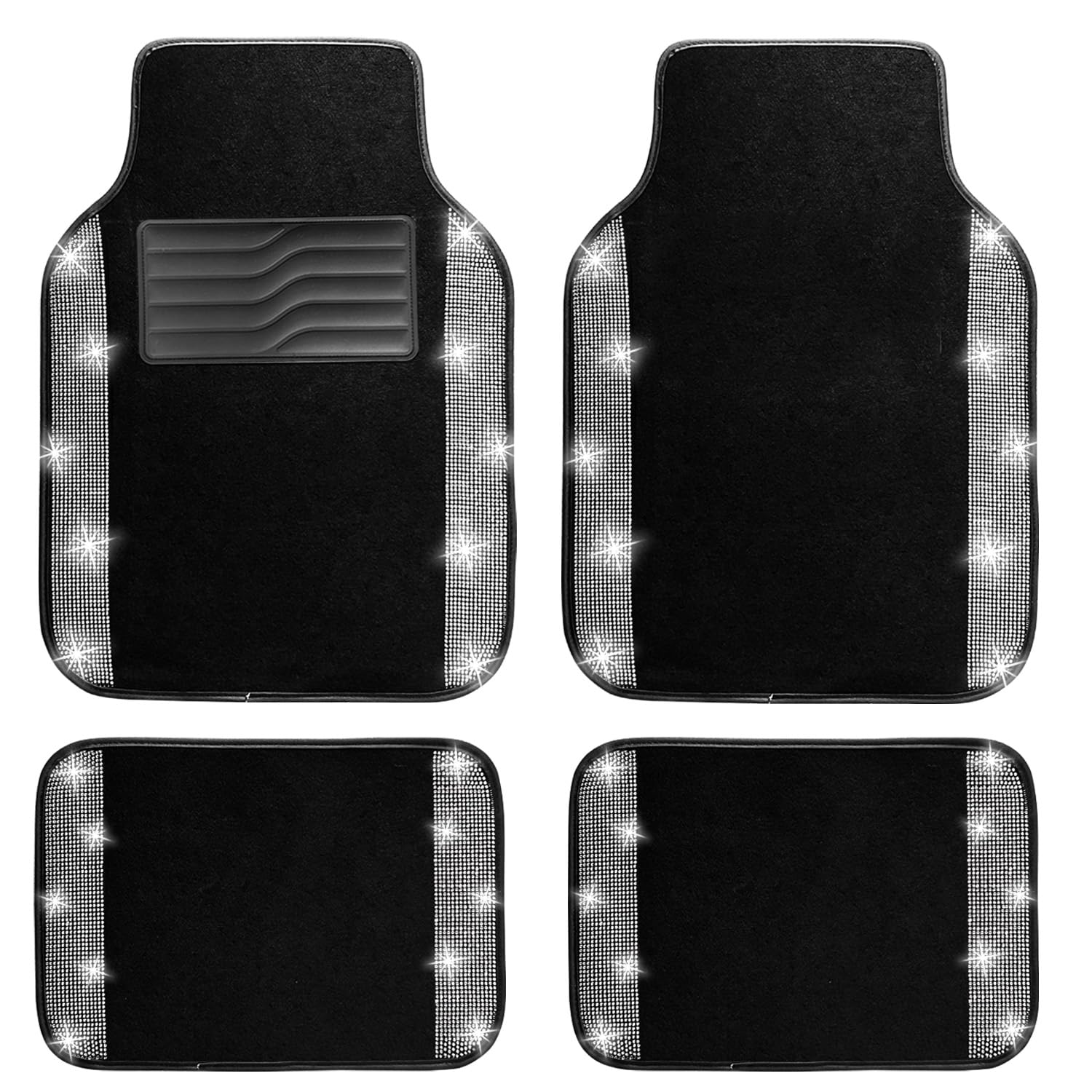 NBTEPEM Bling Car Floor Mats Full Set, Universal Fit Most Cars,SUV, Trucks, 4 pcs Sparkle Glitter Diamond Carpet for Women Girls with Anti-Slip Pad (Silver Diamond)