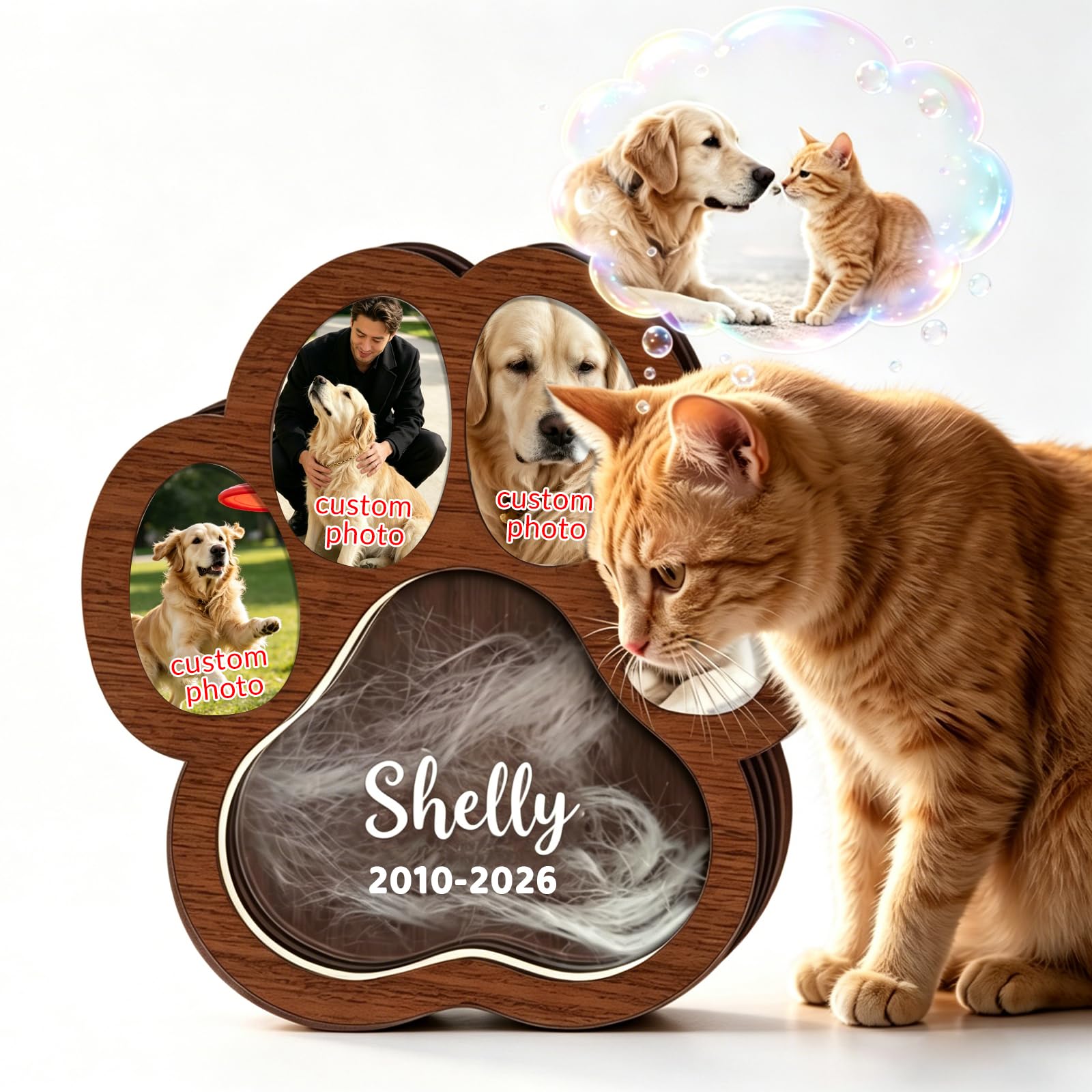 RSQGT Personalised Wooden Pet Memorial Keepsake Box – Custom Shadow Box with Photo Frame for Dog or Cat Fur, Ashes, Hair & Teeth – Sympathy Gift for Bereaved Pet Owners (dog fur keepsake)