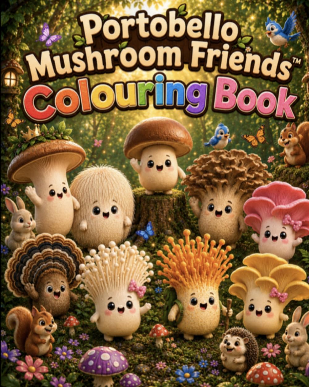 Portobello mushroom friends colouring in book