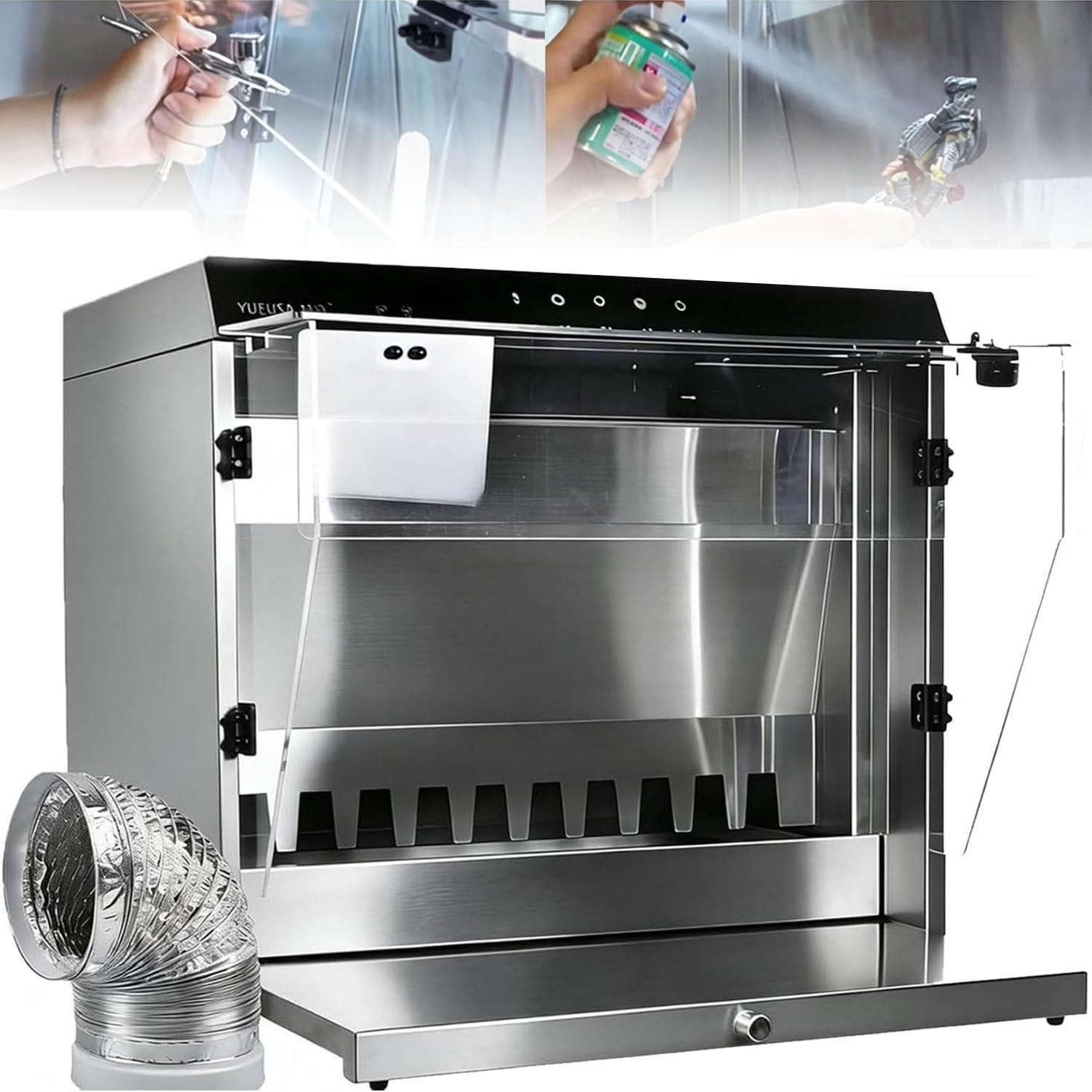 MLYYYDSS 180w Spray Booth with Waterfall, Intelligent Water Curtain Paint Spray Booth, Airbrush Spray Booth 2200 L/H Flow, 33cm Workbench with 3 Led Lights,for Painting Model Craft