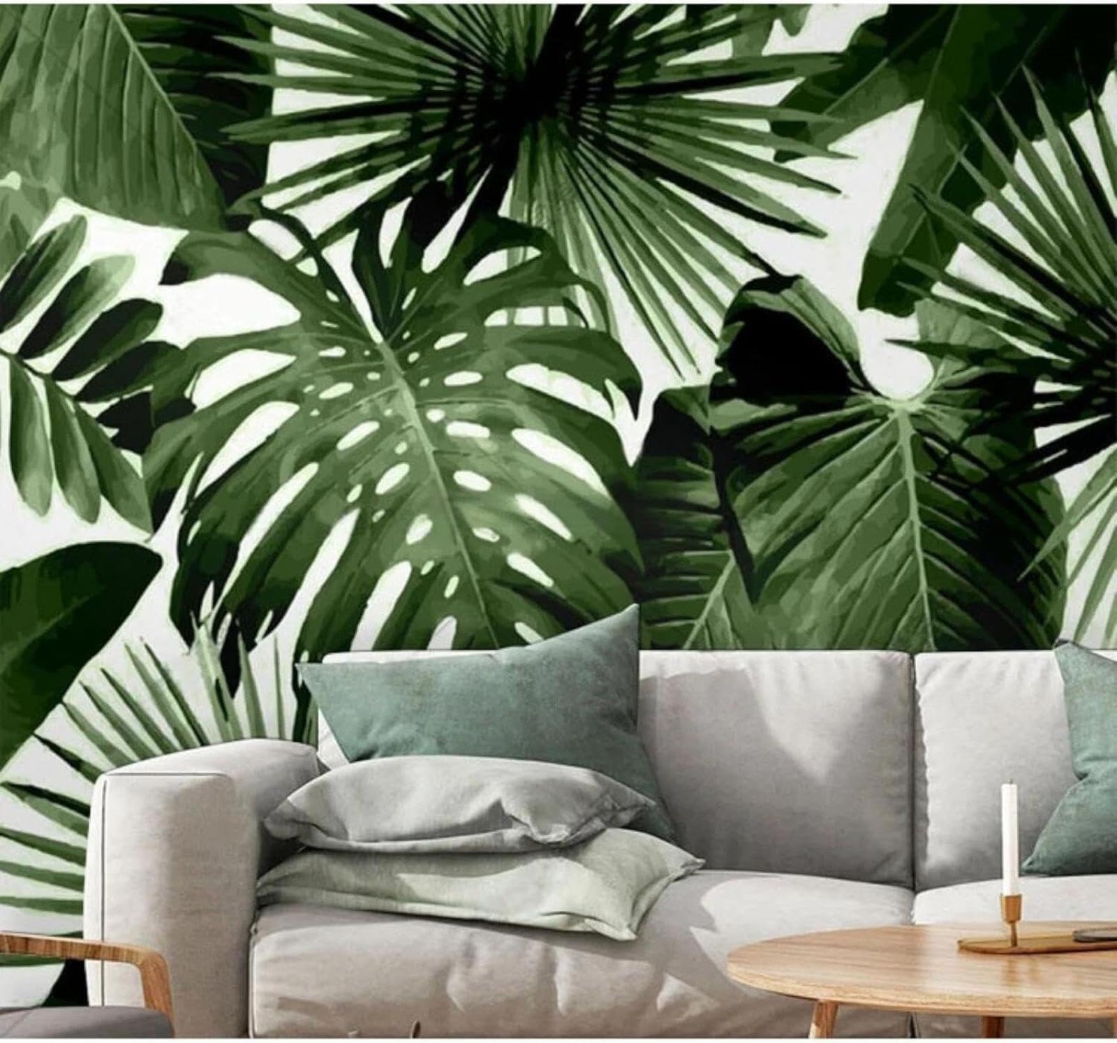 XLMING Minimalist Fresh Three Dimensional Palm Leaves Banana Leaves 3D Wallpaper Luxury Silk Study Dining Feature Sofa Grey Bedroom Living Room Tv Decorative Wall-250cm×170cm