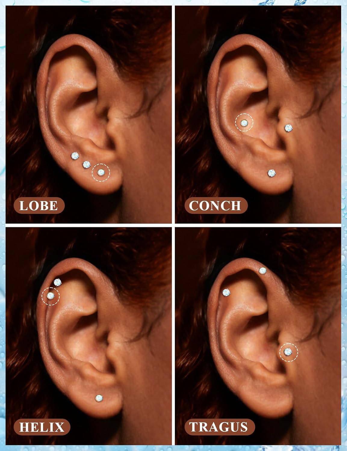 16G Internal Thread Flat Back Earrings Nose Studs 316L Surgical Steel Medusa Labret Monroe Lip Ring Tragus Forward Helix Conch Cartilage Lobe Earrings Stud Piercing Jewelry For Women Men Opal - Image 3
