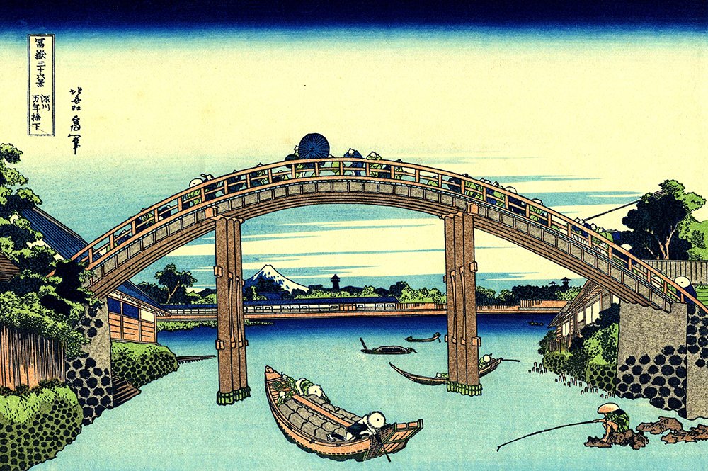 Lámina Fuji de Hokusai enmarcada en negro con acabado mate de alta calidad