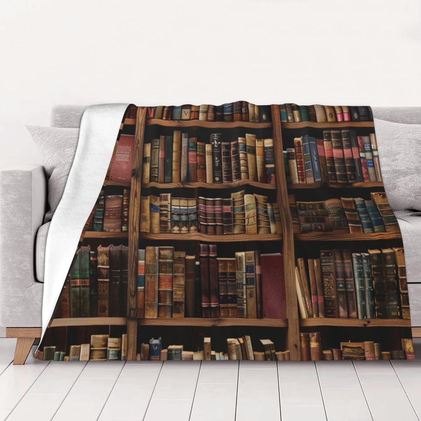 Couverture en flanelle motif bibliothèque 125x100 cm plaid doux pour lit et canapé