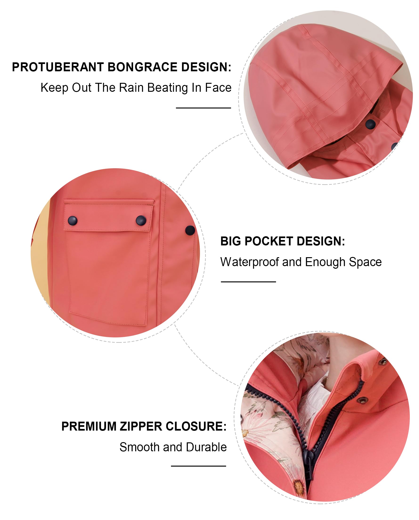 SOLOCOTE Veste de pluie pour enfants avec capuche imperméable et coupe-vent sac à dos en caoutchouc doublé pour filles et garçons